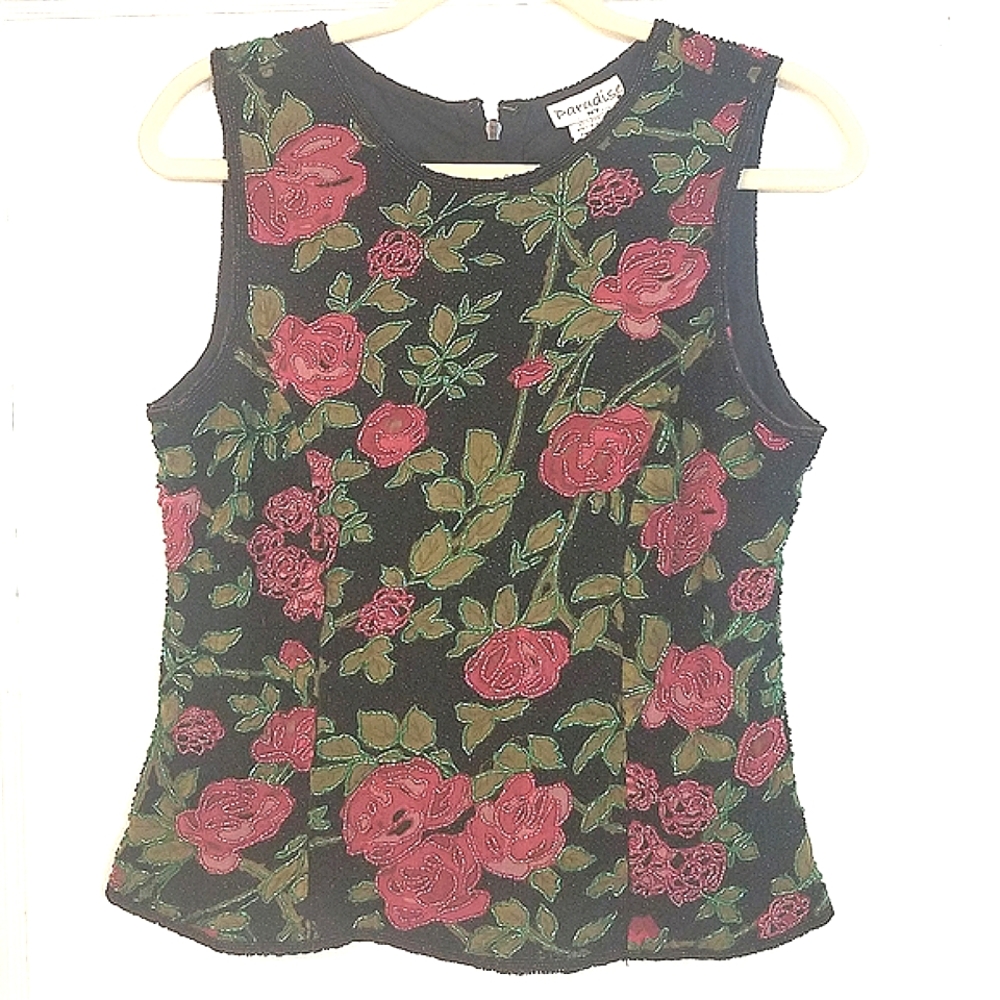 Vintage Beaded Rose Beaded Top